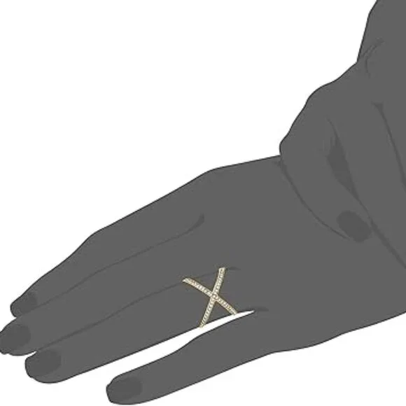 Michael Kors Gold Tone Steel Criss-Cross Clear Pave Crystal Ring - Picture 3 of 12